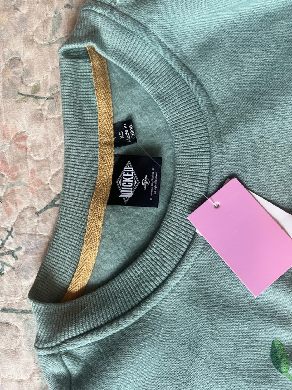 Lucky Brand Sage Green Crewneck Sweater with Gold Neck Trim